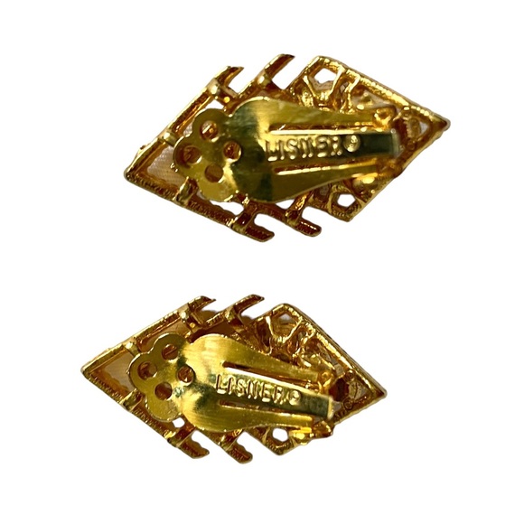 Vintage LISNER Clip On Earrings Gold Tone & Rhinestone Earrings 80s Chic Glam - Picture 8 of 11